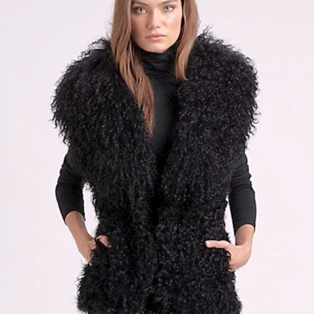 Ralph Lauren Long Black Curly Lamb Shearling Vest - Picture 8 of 16